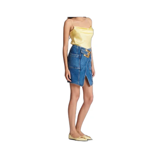 Balmain Belted Short Denim Skirt