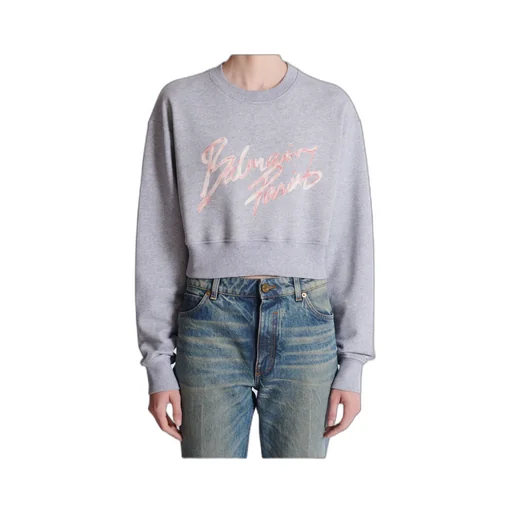 Balmain Logo Printed Cropped Sweatshirt