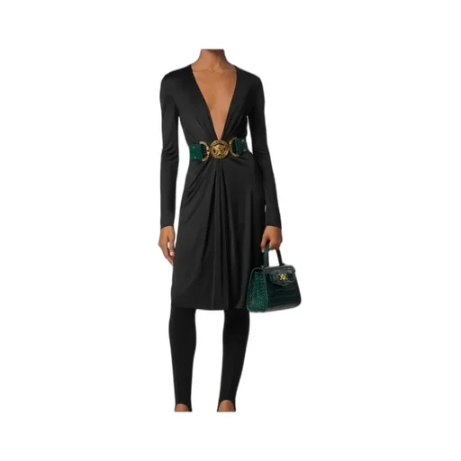 Versace V-Neck Long-Sleeved Draped Dress