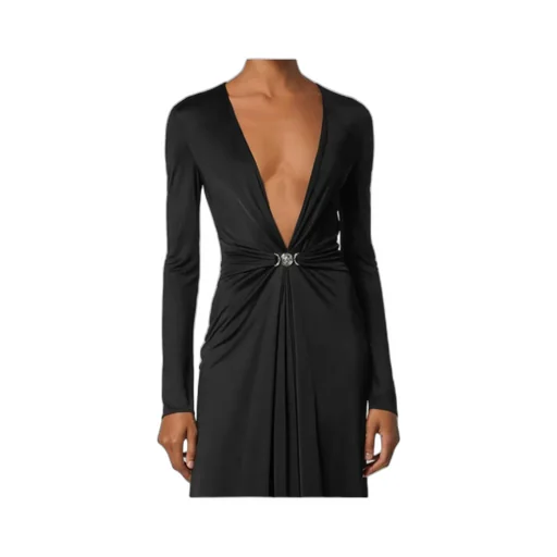 Versace V-Neck Long-Sleeved Draped Dress