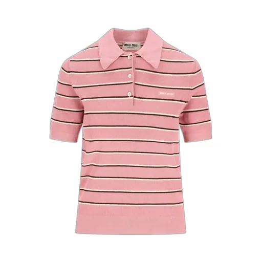 Miu Miu Short-Sleeved Striped Knitted Polo Shirt