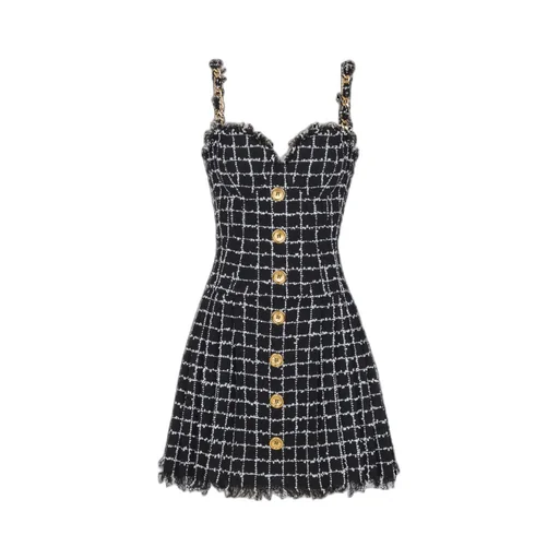 Balmain Chain Straps Tweed Dress