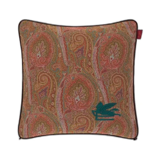 Velvet And Leather Cushion With Arnica Motif