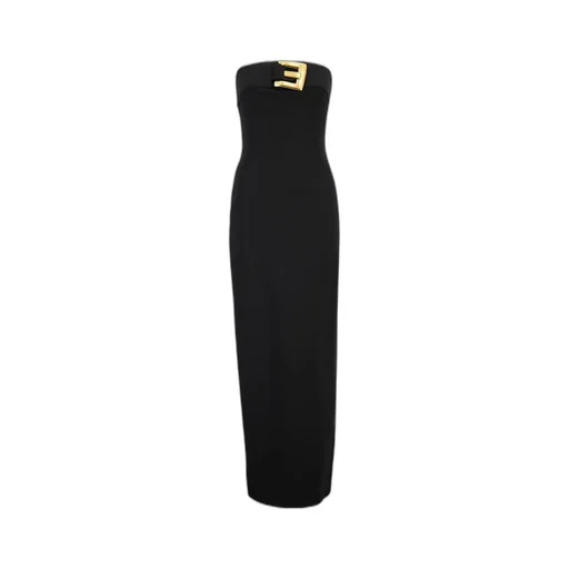 Balmain Buckle Embellished Strapless Maxi Dress