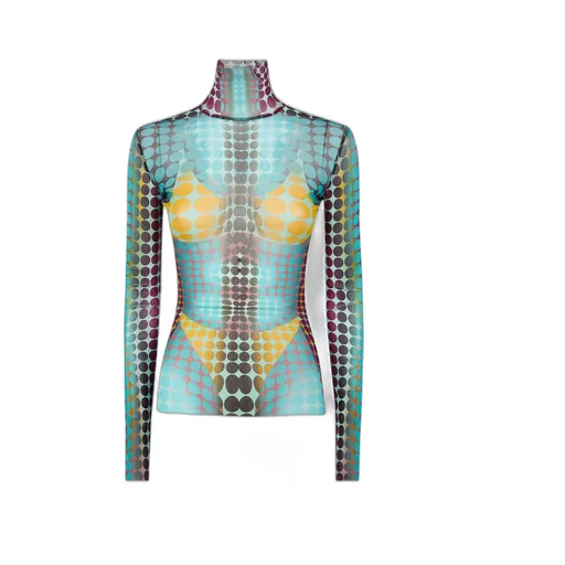 High-Neck Dots-Print Top