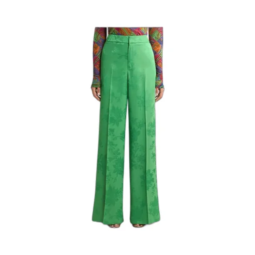 Wide-Leg Jacquard Trousers With Floral Motif