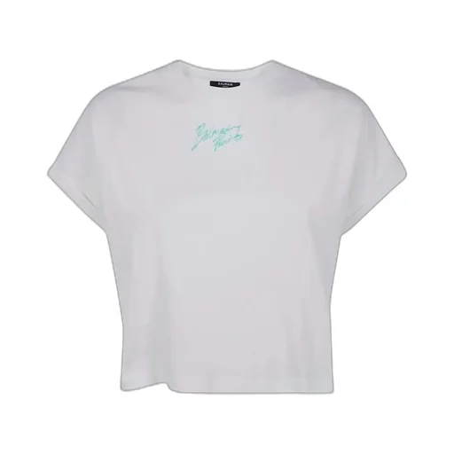 Balmain Logo Embroidered Cropped T-Shirt