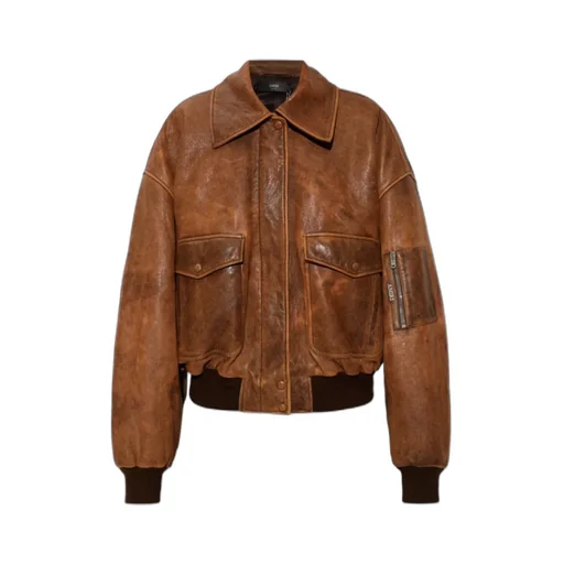 Pockets Zip-Up Leather Jacket