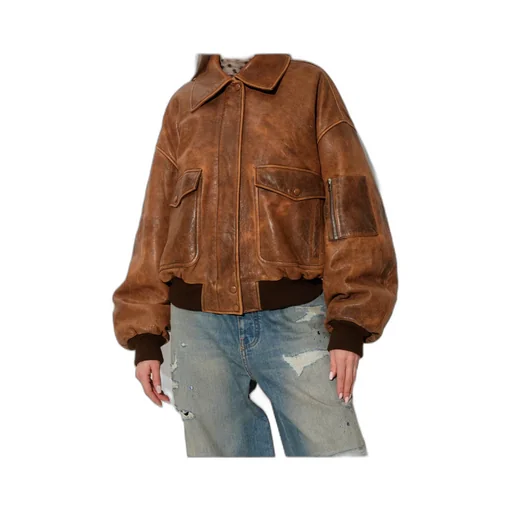 Pockets Zip-Up Leather Jacket