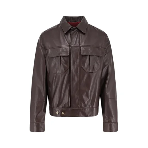 Patch-Pockets Leather Jacket