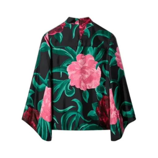 La Doublej Peony Print Silk Top