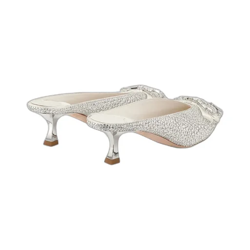 Ivory Satin And Princess Crystal Hotfix Mules With Bow Embellishment
