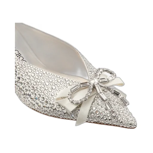 Ivory Satin And Princess Crystal Hotfix Mules With Bow Embellishment