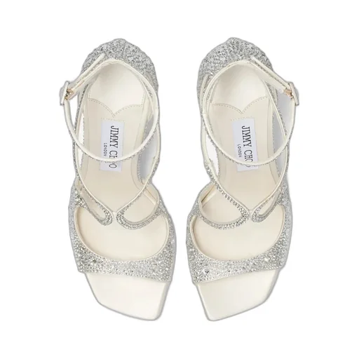 Ivory Satin Pumps With Crystal Embellishment
