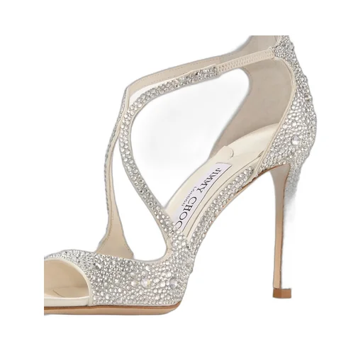 Ivory Satin Pumps With Crystal Embellishment