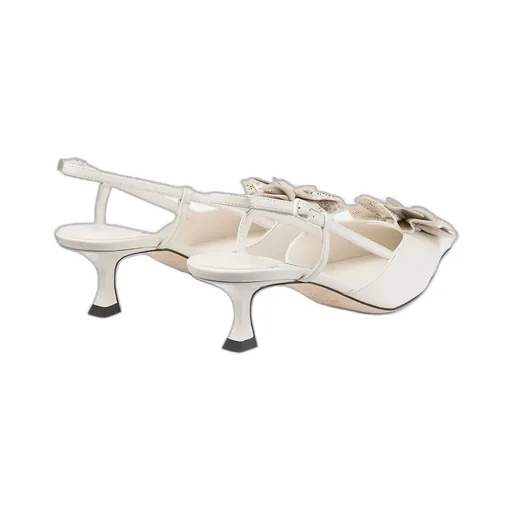 Latte Shiny Nappa Leather Slingbacks With Lace Corsage