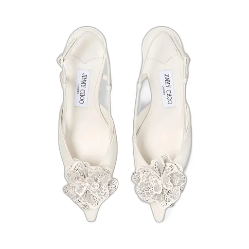 Latte Shiny Nappa Leather Slingbacks With Lace Corsage