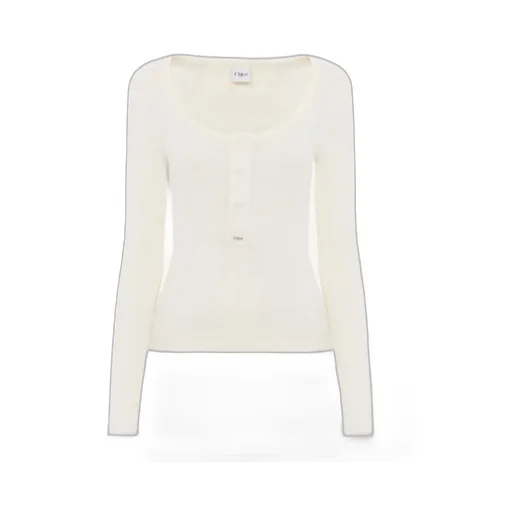 Chloé Scoop-Neck Henley Sweater