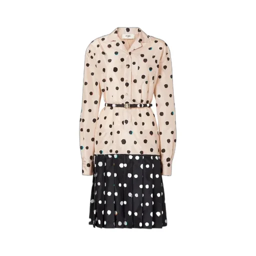 Fendi Falena Dots Printed Beted Midi Shirt Dress