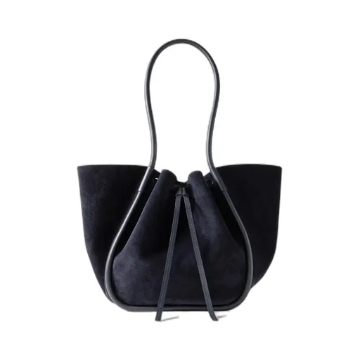 Large Leather-Trimmed Pleated Suede Handbag