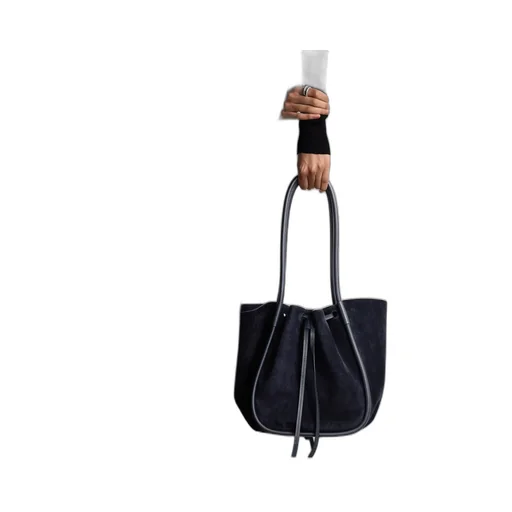 Large Leather-Trimmed Pleated Suede Handbag