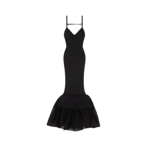 Open Back Ruffled Dress In Fine Rib