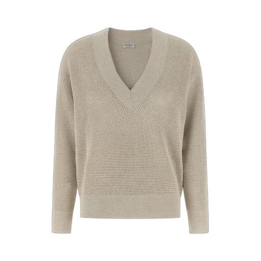 Brunello Cucinelli V-Neck Openwork Sweater
