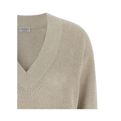 Brunello Cucinelli V-Neck Openwork Sweater