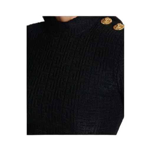 Balmain High Neck Monogram-Pattern Top