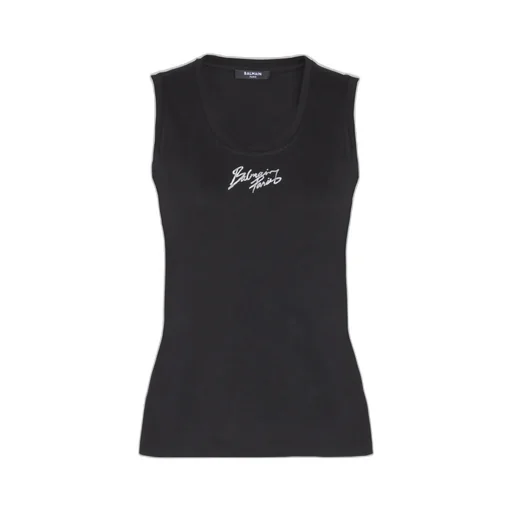 Balmain Brushed Logo Printed Relaxed Tank Top