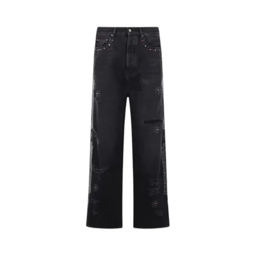 Studded Ripped Wide-Leg Jeans