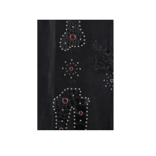 Studded Ripped Wide-Leg Jeans