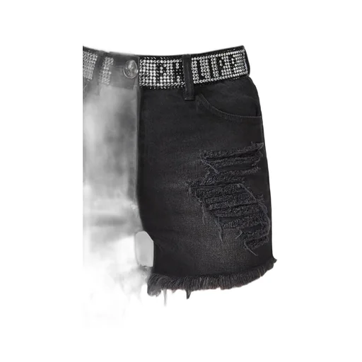 Black And Gray Logo Details Denim Shorts