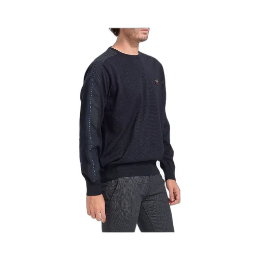 Navy Blue Round-Neck Logo Pullover