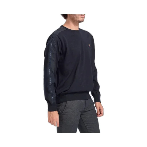 Navy Blue Round-Neck Logo Pullover