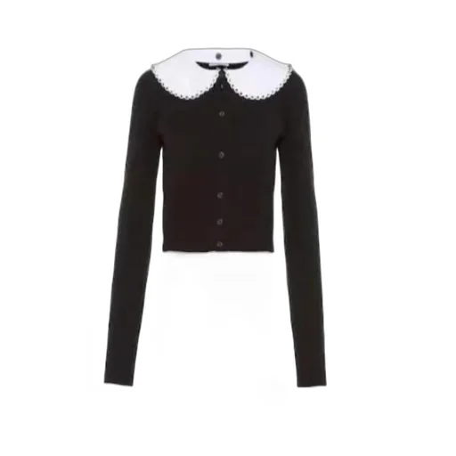Contrasting-Collar Cardigan