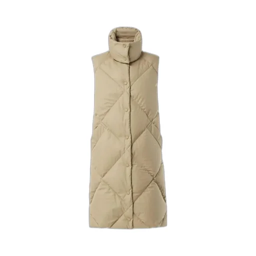 Funnel-Neck Quilted Long Gilet