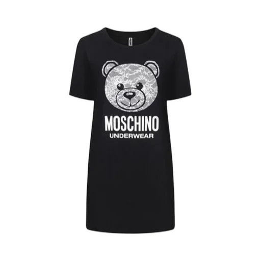 Black Lace Bear Logo Printed T-Shirt Dress