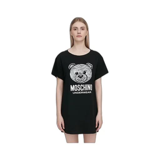 Black Lace Bear Logo Printed T-Shirt Dress
