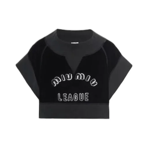 Logo-Embroidered Velvet Cropped T-Shirt