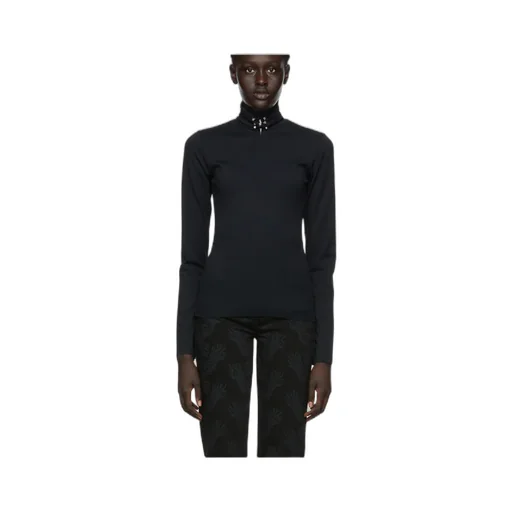 High-Neck Studded Long Sleeve Top