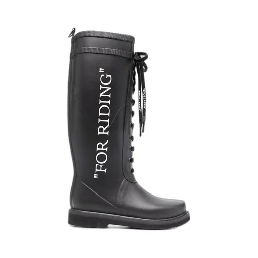 Slogan-Print Metallic Rubber Boots