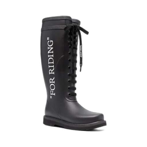 Slogan-Print Metallic Rubber Boots