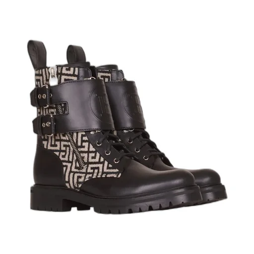 Bicolor Smooth And Monogram Jacquard Phil Ranger Ankle Boots