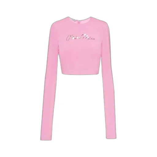 Sequinned-Logo Georgette Cropped Top