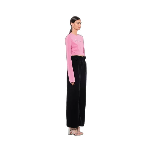 Sequinned-Logo Georgette Cropped Top
