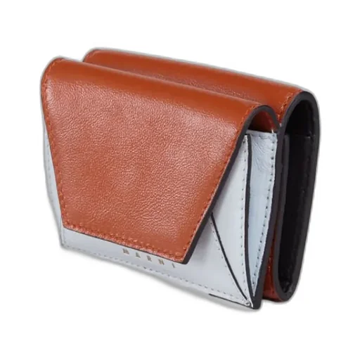White And Beige Leather Tri-Fold Wallet