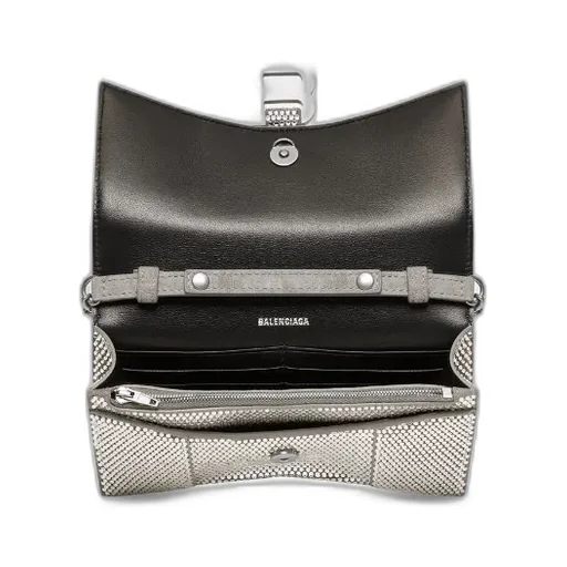 Portafoglio Hourglass Con Catena Con Strass Da Donna In Grigio