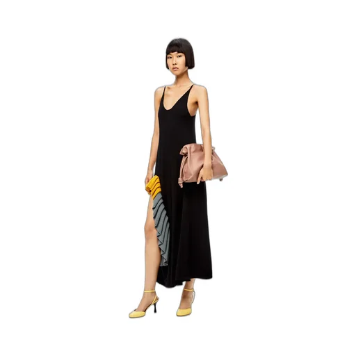 Wool Pleated Trimmed Knitted Medium Dress
