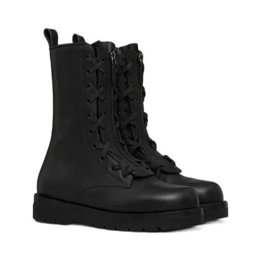 Valentino Round Toe Lace-Up Combat Boots